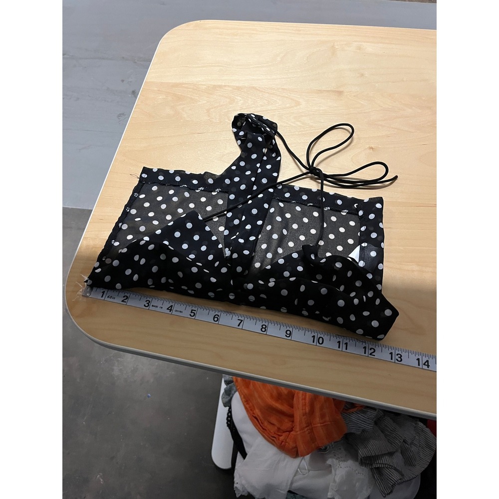 Y2K Babydoll Going Out Top Womens S Black Polka Dot Sheer Chic Minimalist - Picture 7 of 9